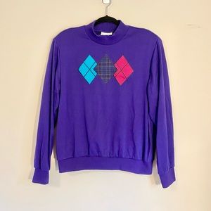 *VINTAGE* 90s Alfred Dunner Purple Plaid Diamond Mockneck Sweatshirt Large